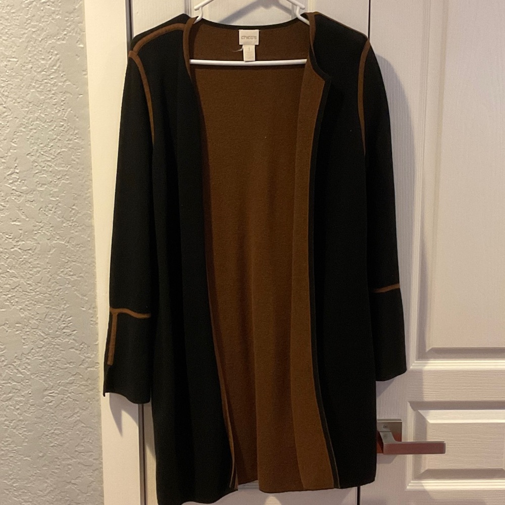 Chico's Black and Brown Open Front Cardigan